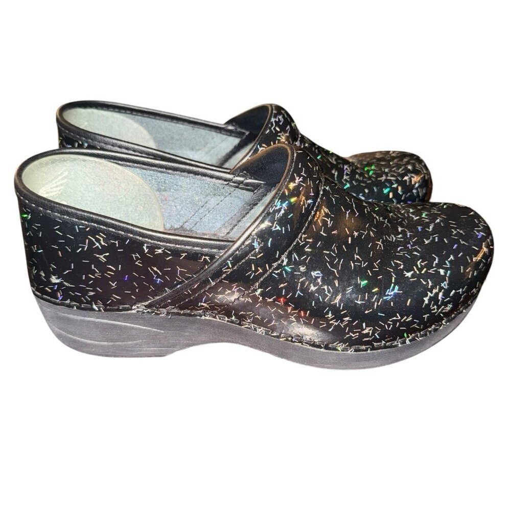 Dansko XP 2.0 Patent Leather Silver Flecks Black Clog Women's EUR 39 US 8.5-9